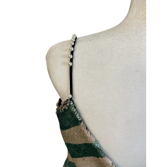 Johanna Ortiz Salon De Paris Jade Ivory Striped Sequin Dress Pearl Embellished 6 - Picture 6 of 12